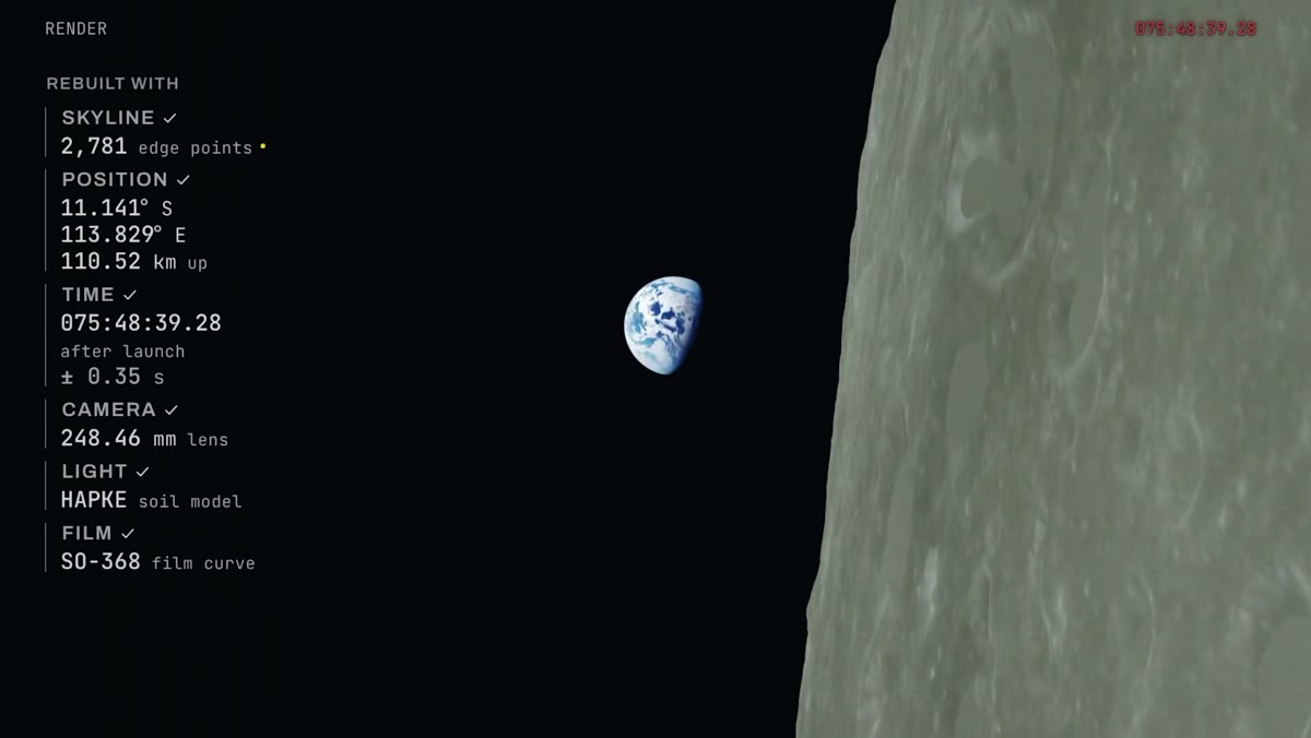 3D scene recreating the moment the Earthrise photo was taken