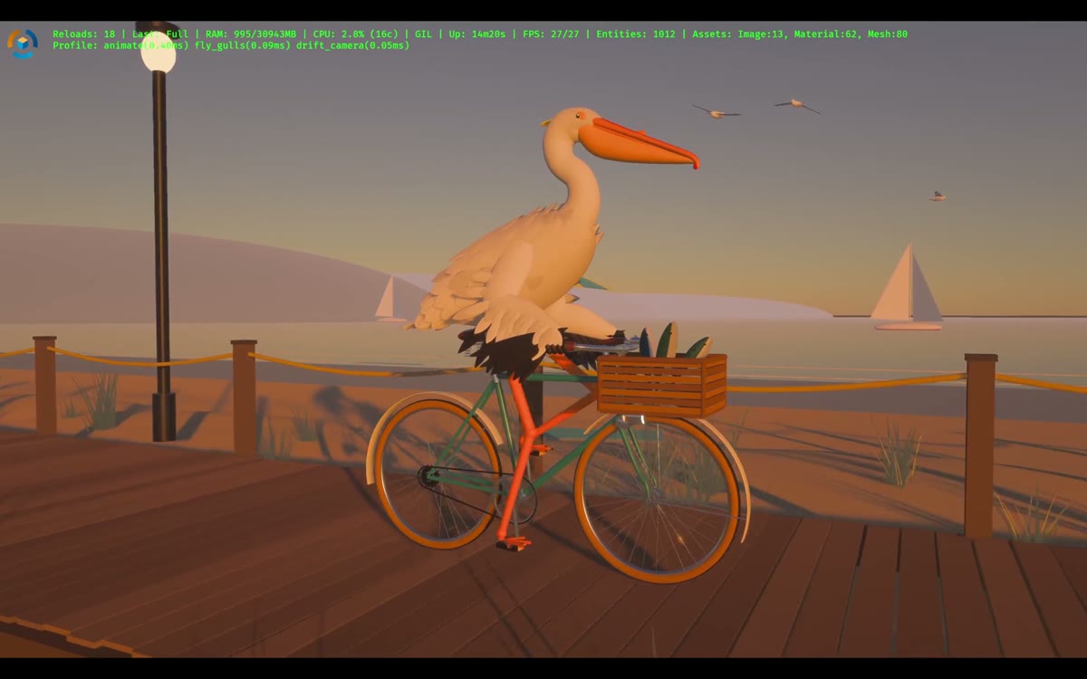 3D pelican scene