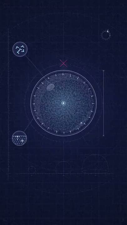 Opening scene with a tick-marked raindrop and a magnified circle of its molecular structure on a blueprint-style screen