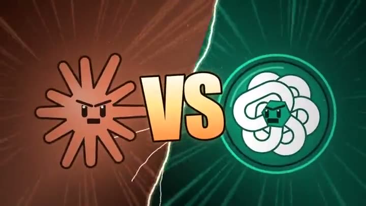 SVG animation scene with the Claude logo and the OpenAI logo facing off across the letters VS